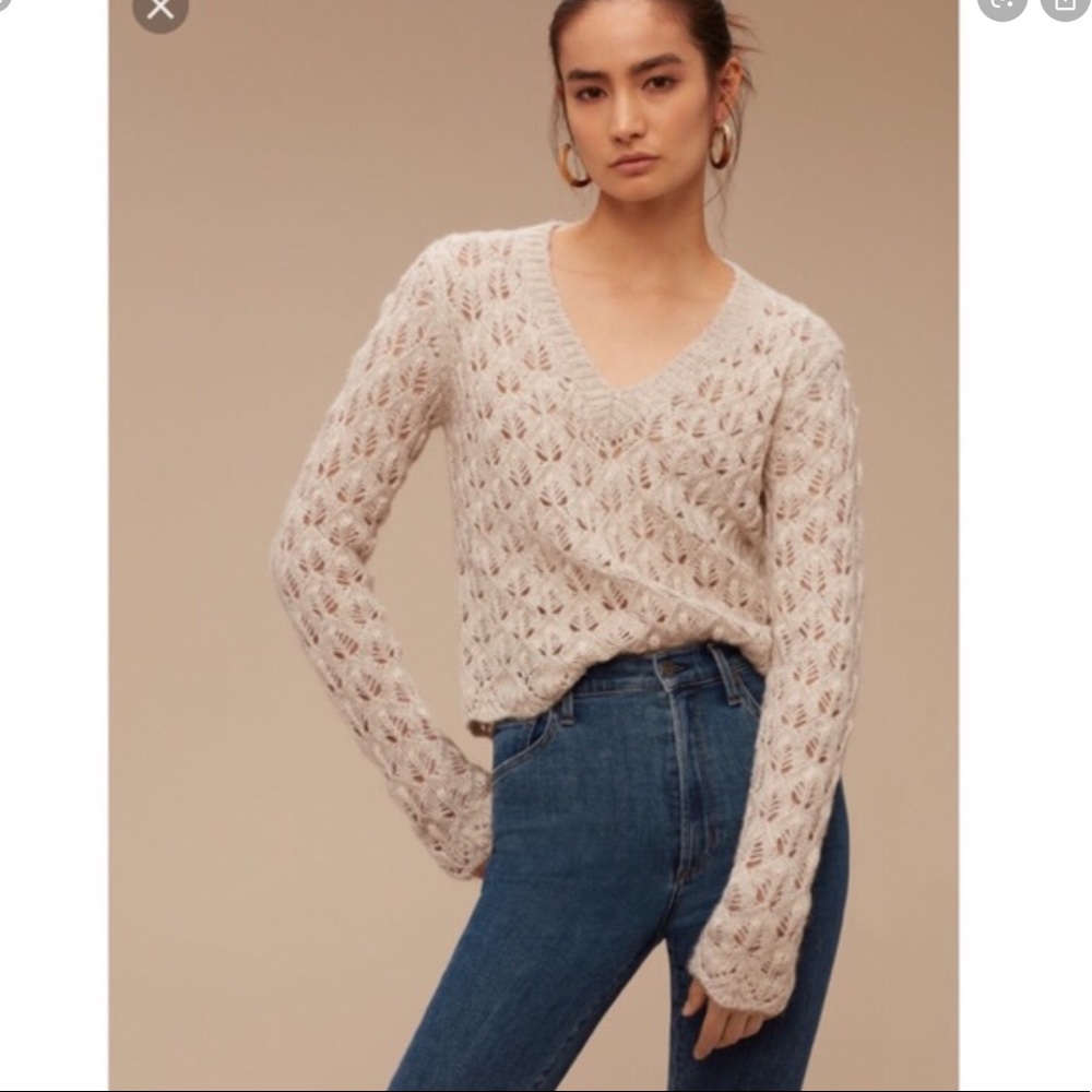 Aritzia Cream Open-Knit Cropped V-Neck Sweater